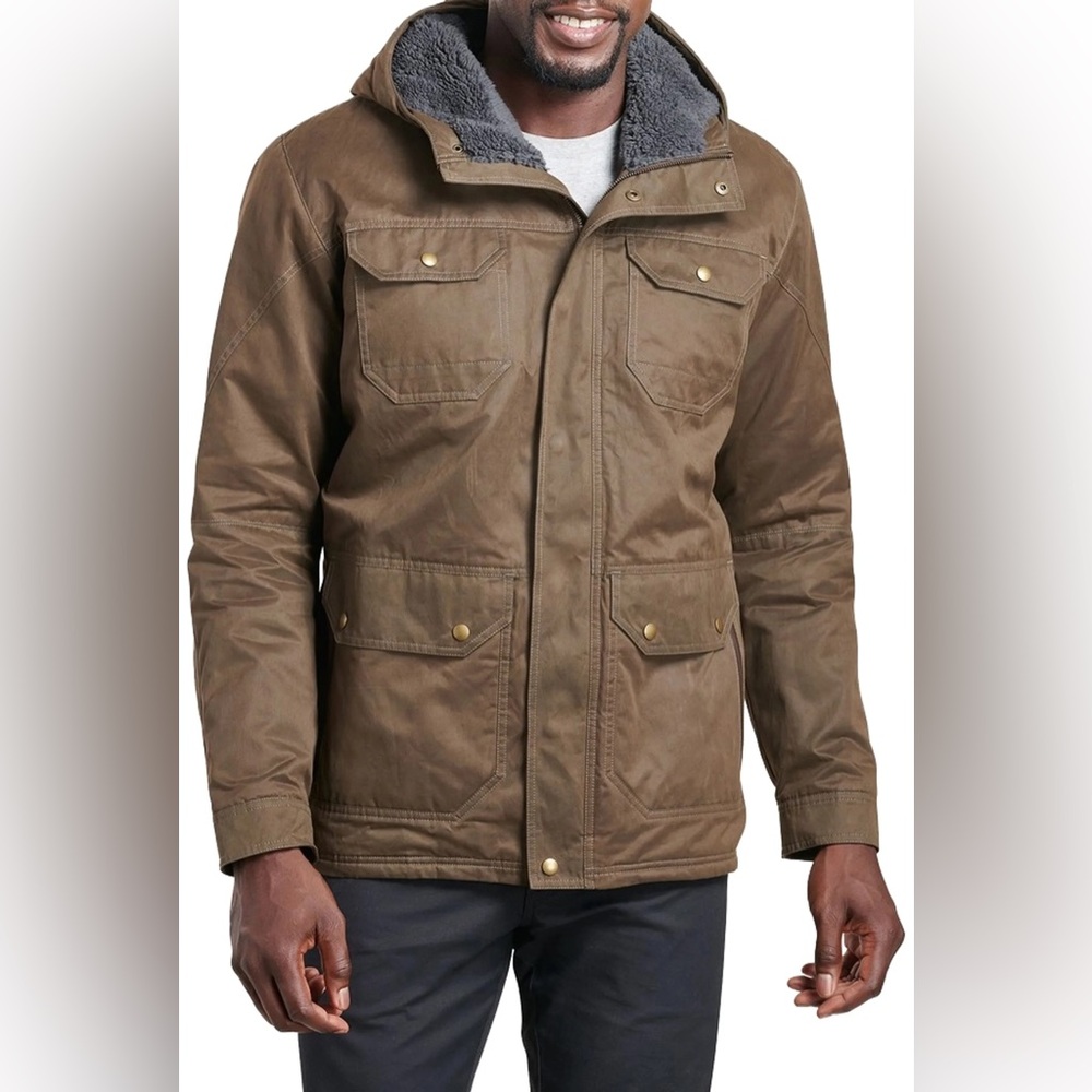 Kühl Kollusion Fleece Lined Jacket Mens Medium Brown Hooded Utility Outdoor Hike
